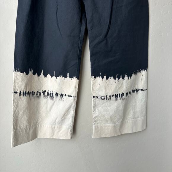 Anthropologie Fatima Wide Leg Pants Dip Dyed Navy Ivory Tie Dye Trousers Size 30 - Picture 4 of 8